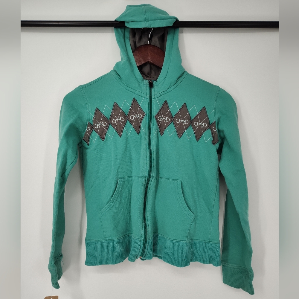 Irideon Kids Teal Green Argyle Zip Up Hoodie Size Large